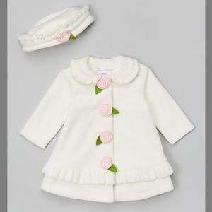 Toddler Girl Ivory Flower Coat & Hat 🌸
